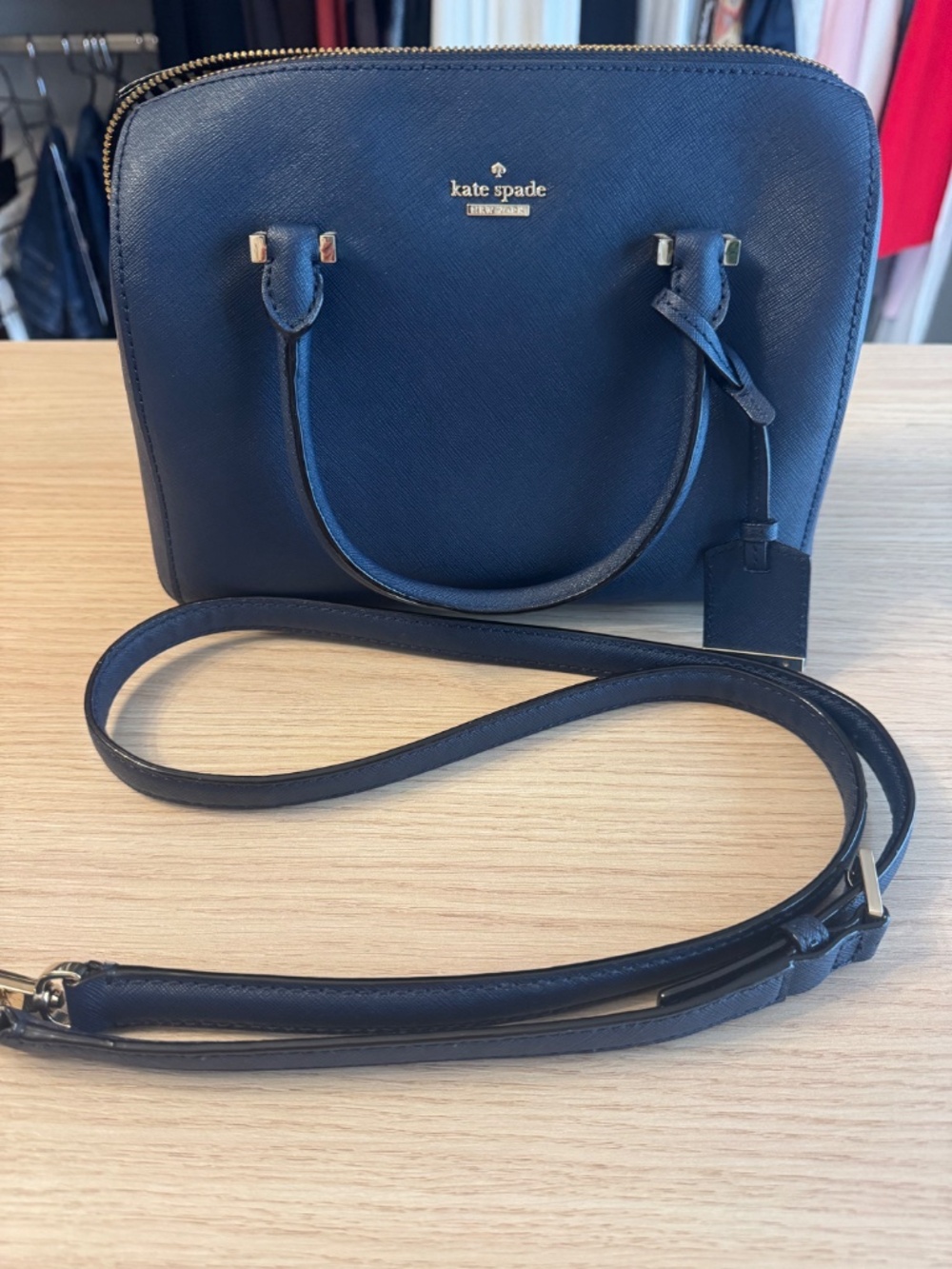 Navy Kate Spade Leather Top Handle Bag